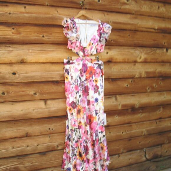 Mac Duggal 68107 Womens Floral Cut-Out Ruffle Sleeve Dress Gown - Picture 6 of 16